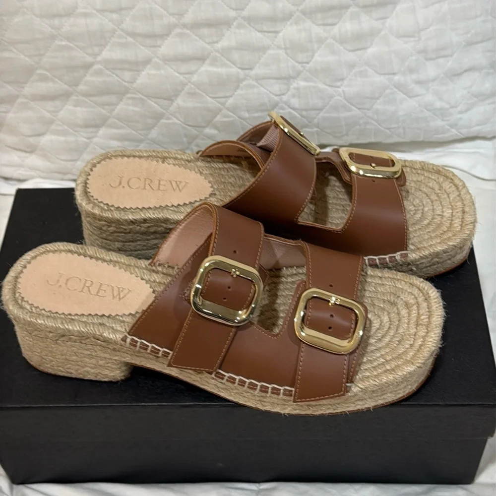J.Crew Made-in-Spain block-heel espadrilles in leather CA017 sz 9 NEW